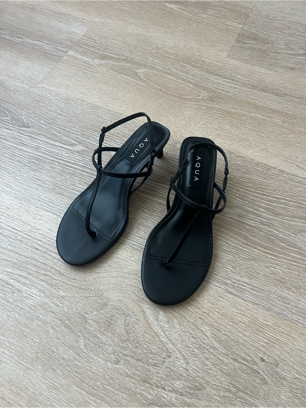 Aqua Black Strappy Thong T-Strap Low Heel Flip Flop Sandals Kitten Heels